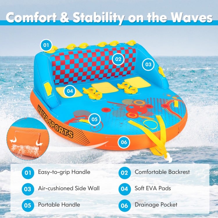 Boating 3 Riders Towable Tube Water Sport Towables Sofa Pull Tube with Nylon Cover
