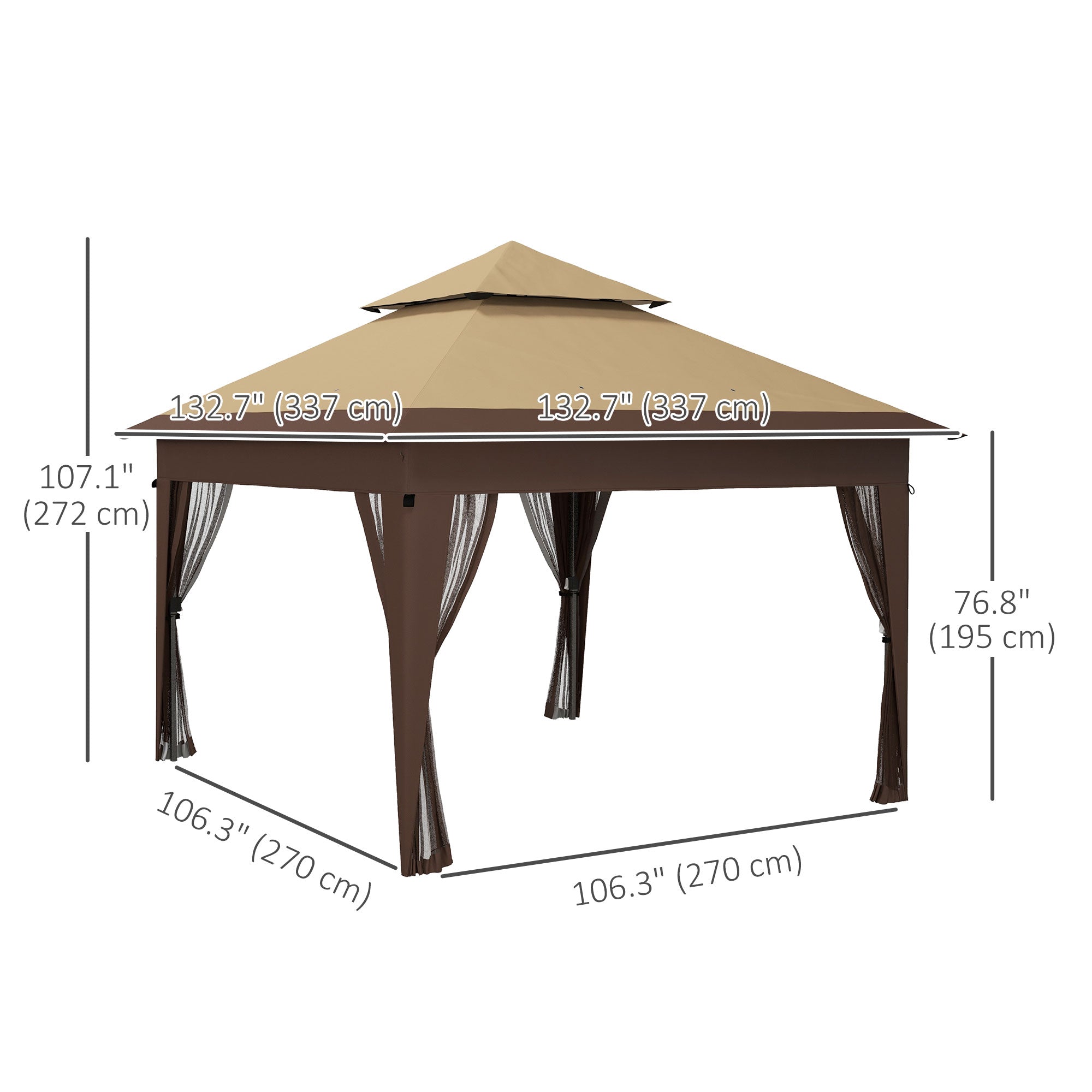 Outsunny 11x11FT Pop Up Canopy with 1-Button Push, Mosquito Netting, Carry Bag, Sandbags, Height Adjustable Instant Shelter 