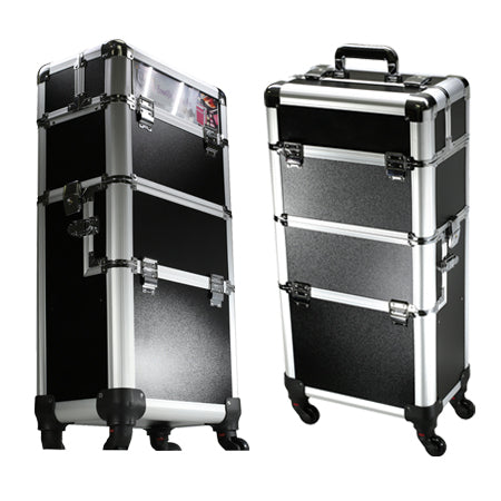 TZ Case Aluminum Professional Rolling Make-up Case Portable Black AB-408T