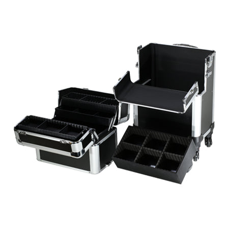 TZ Case Aluminum Professional Rolling Make-up Case Portable Black AB-408T