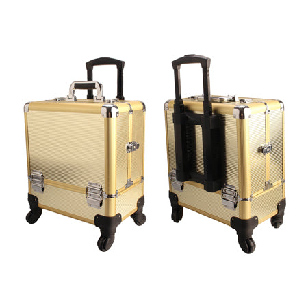 TZ Case AB-111T GGS Wheeled Beauty Spinner Makeup Case Organizer Gold Stripe