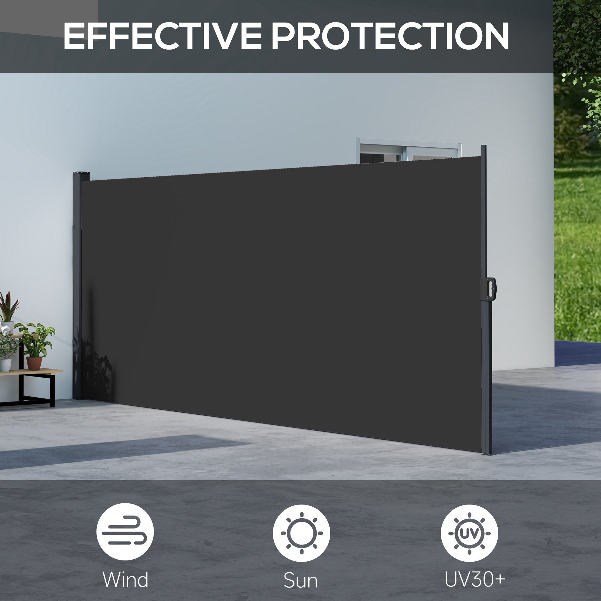 Outsunny 13' x 5' Retractable Side Awning, Outdoor Privacy Screen for Garden, Hot Tub, Balcony, Terrace, Pool, Black 