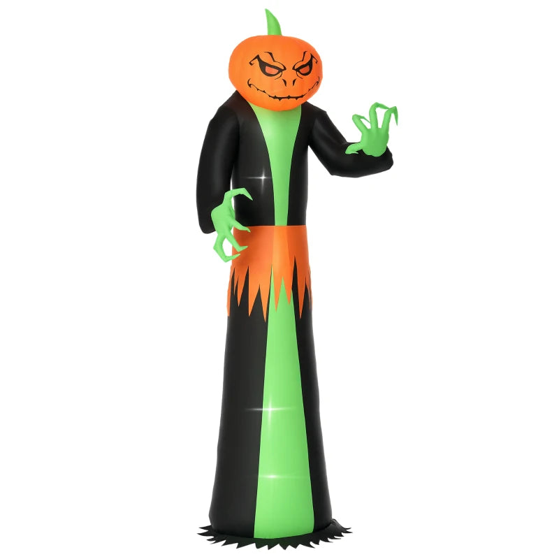 HOMCOM 9ft Inflatable Pumpkin Head Ghost – LED Blow-Up Halloween Decoration for Outdoor Lawn & Garden 