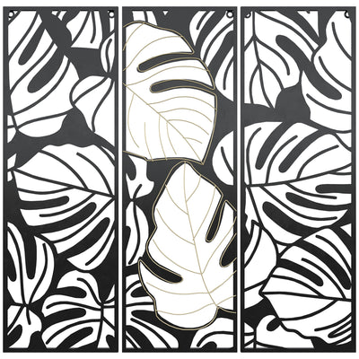 HOMCOM Metal Wall Art Set: Abstract Line Fir Leaves Hanging Sculptures for Living Room, Bedroom, Kitchen Decor 