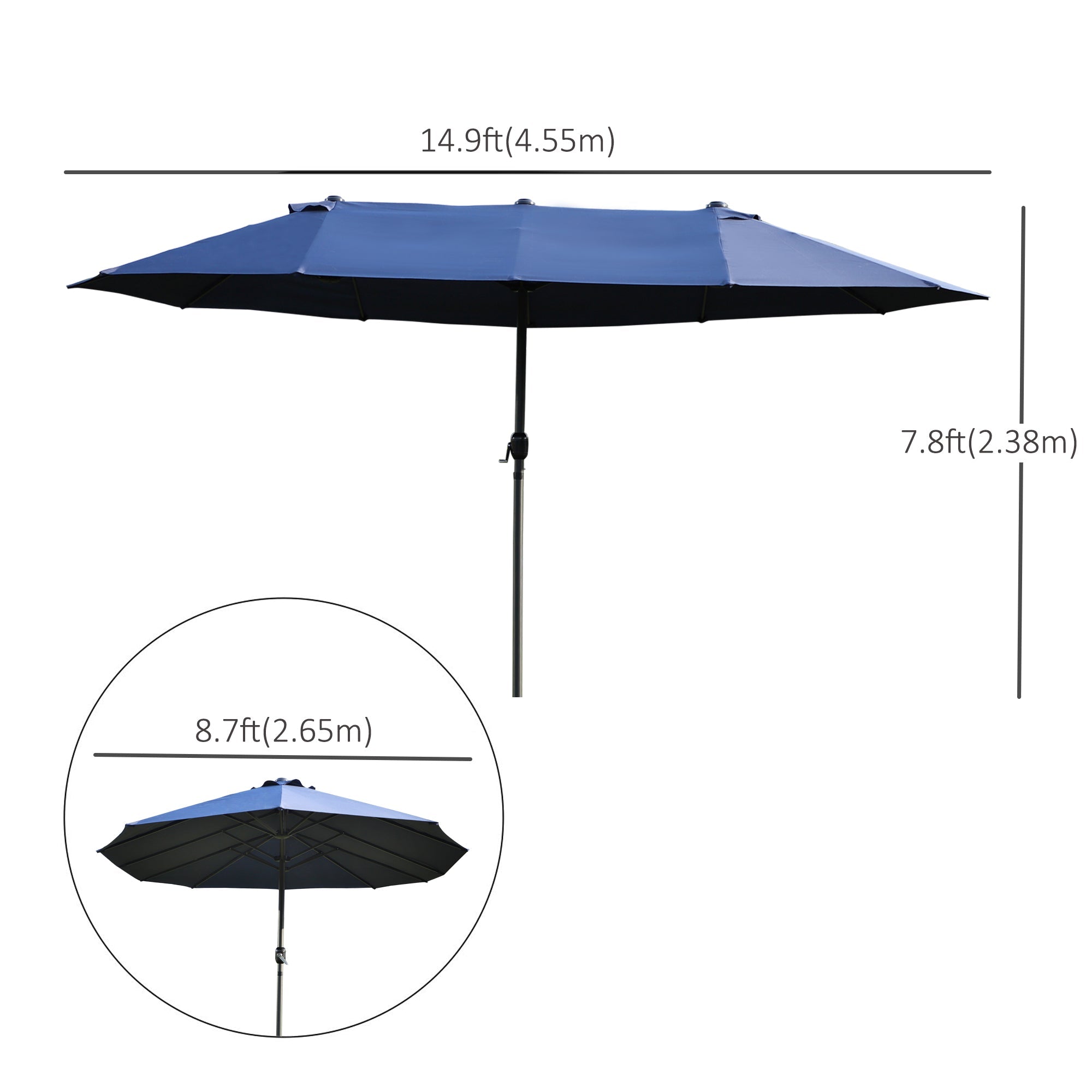 Outsunny Twin Canopy Patio Umbrella: 15ft Blue Outdoor Sunshade with Steel Table & Lift Crank 