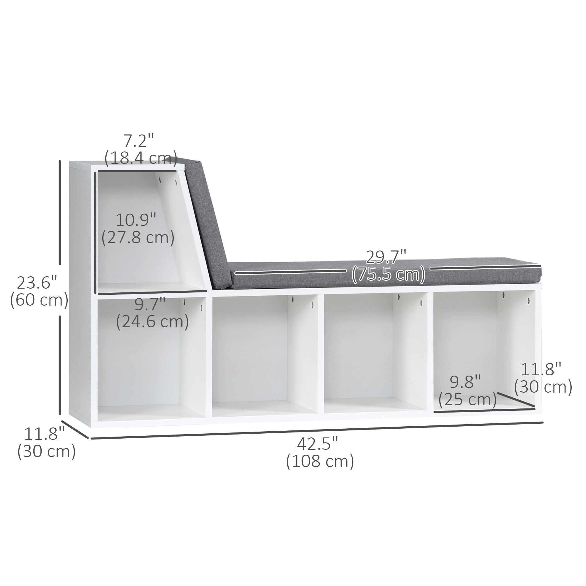 HOMCOM 2-Tier Bookcase: Grey Modern Freestanding Bookshelf for Home Office Display 