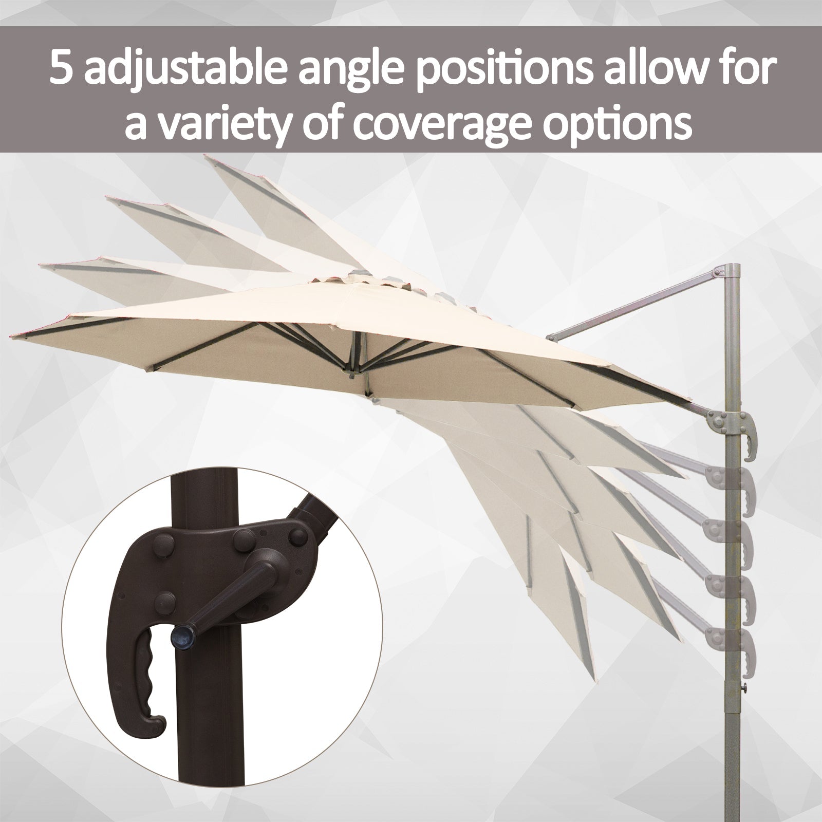 Outsunny Cantilever Umbrella Φ10ft Round Hanging Aluminium Patio 360° Rotatable Offset Parasol Cream White 