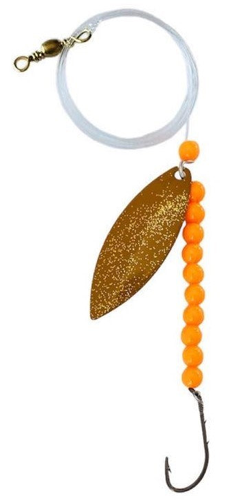 Solid Orange Beads Willow Leaf Spinner – Brown Speckle Blade Lure 