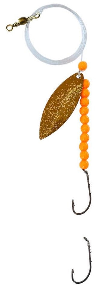 Solid Orange Beads Willow Leaf Spinner – Brown Speckle Blade Lure 