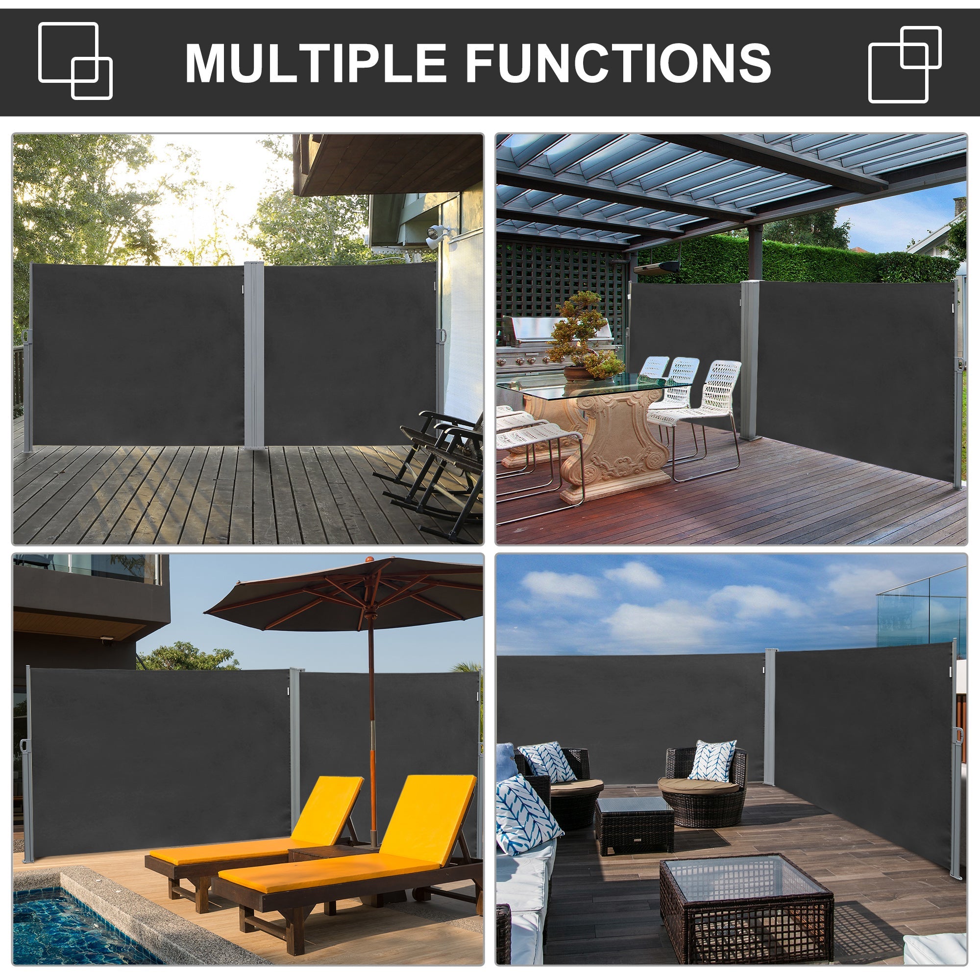 Outsunny Retractable Sidescreen: 118" x 71" UV Wind Resistant Outdoor Privacy Panel for Folding Patio, Grey 