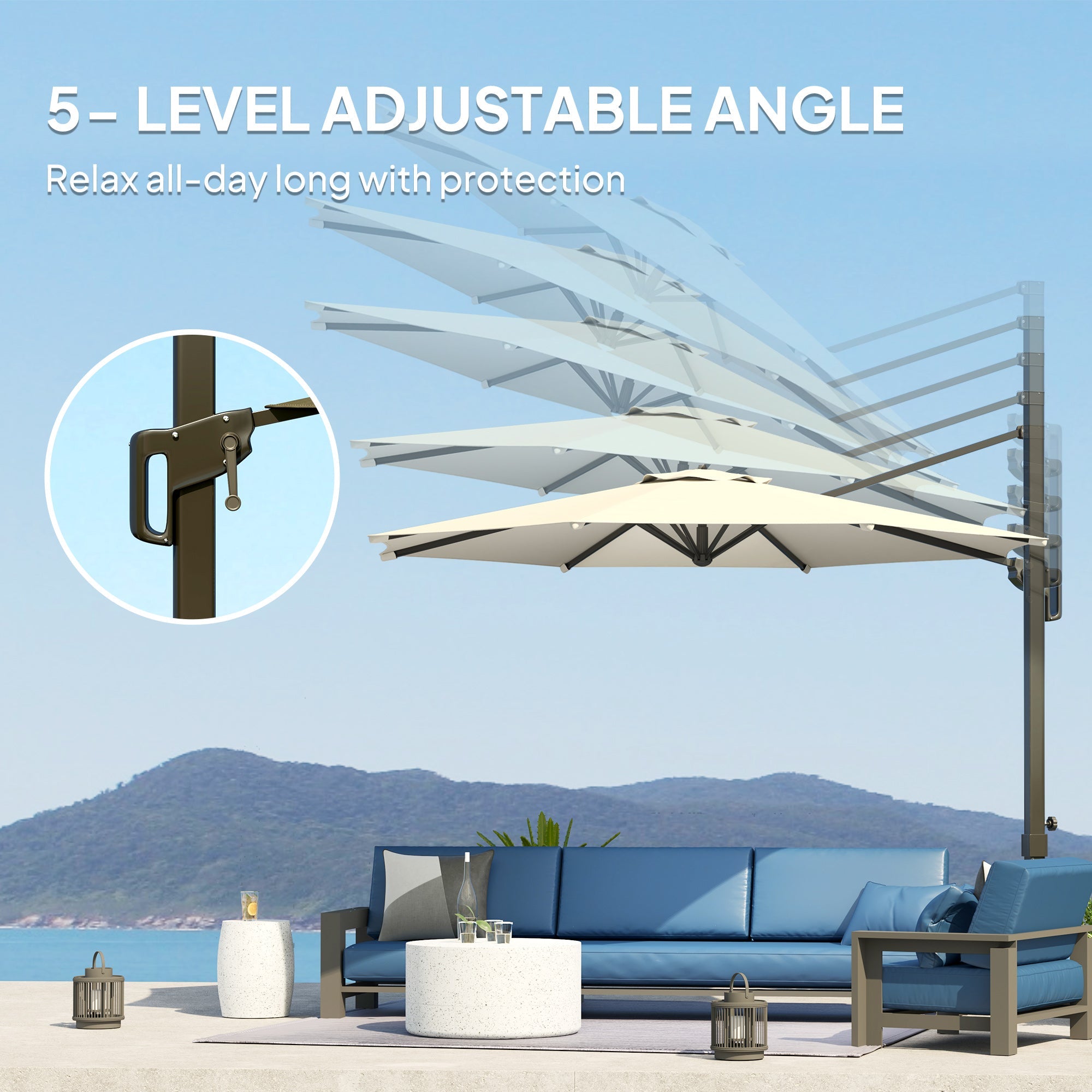 Outsunny 10' Offset Patio Umbrella Cantilever Umbrella with Aluminium Pole 360° Rotation and Tilt Adjustment, White 