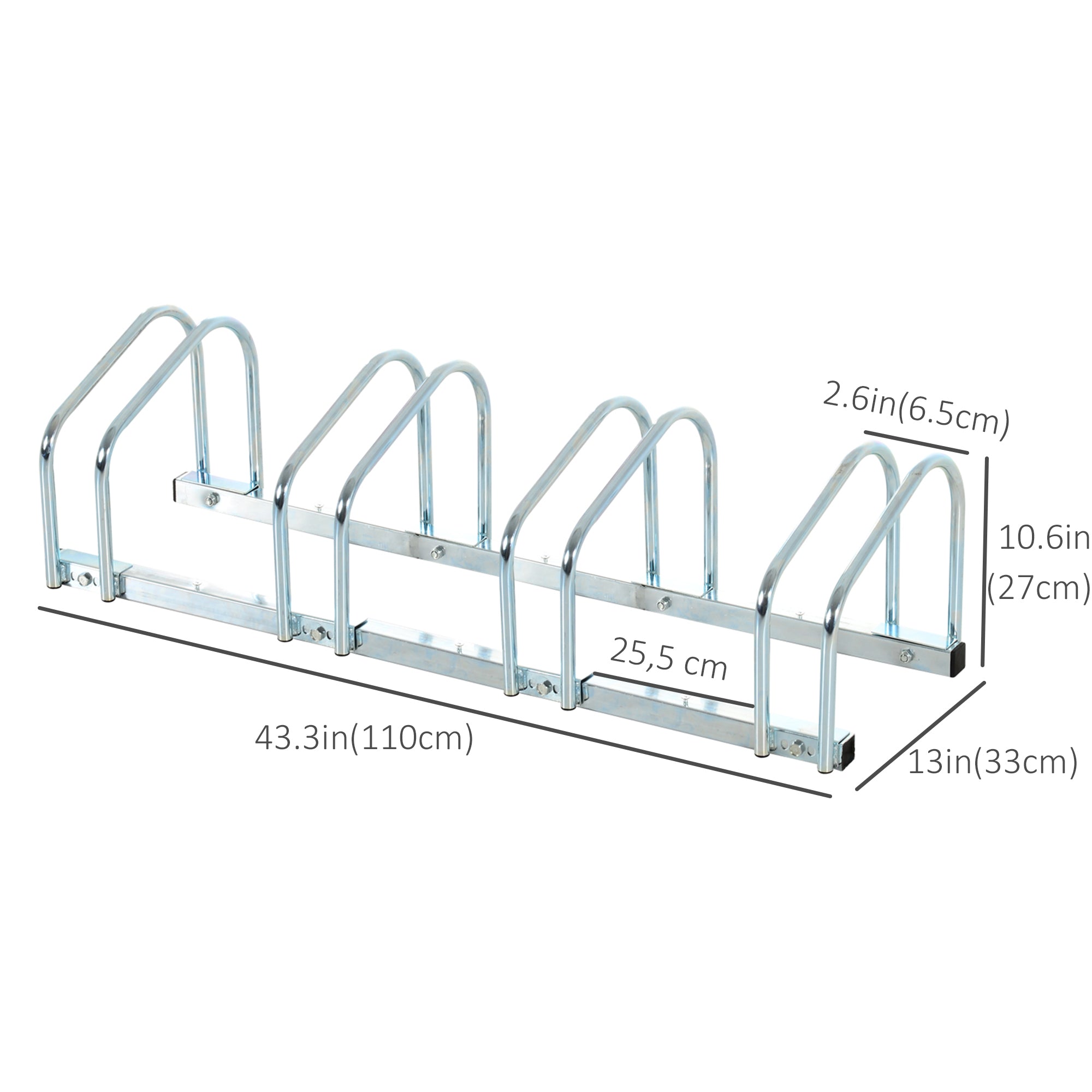 Soozier 4-Bike Bicycle Floor Parking Rack Cycling Storage Stand Garage Organizer for Indoor and Outdoor Use Silver 