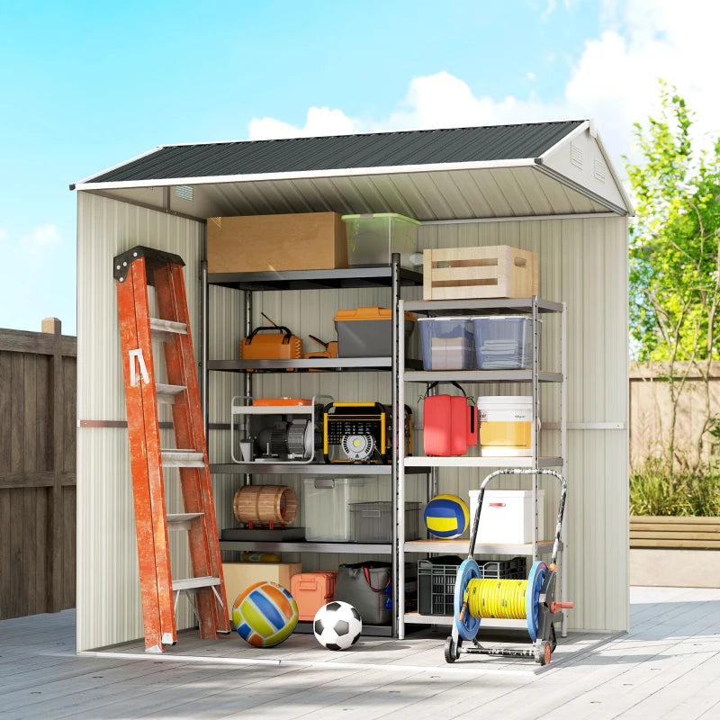 7' x 6' Tall Outdoor Storage Shed, Waterproof Metal Garden Shed with Gloves, Lockable Door, Dark Grey
