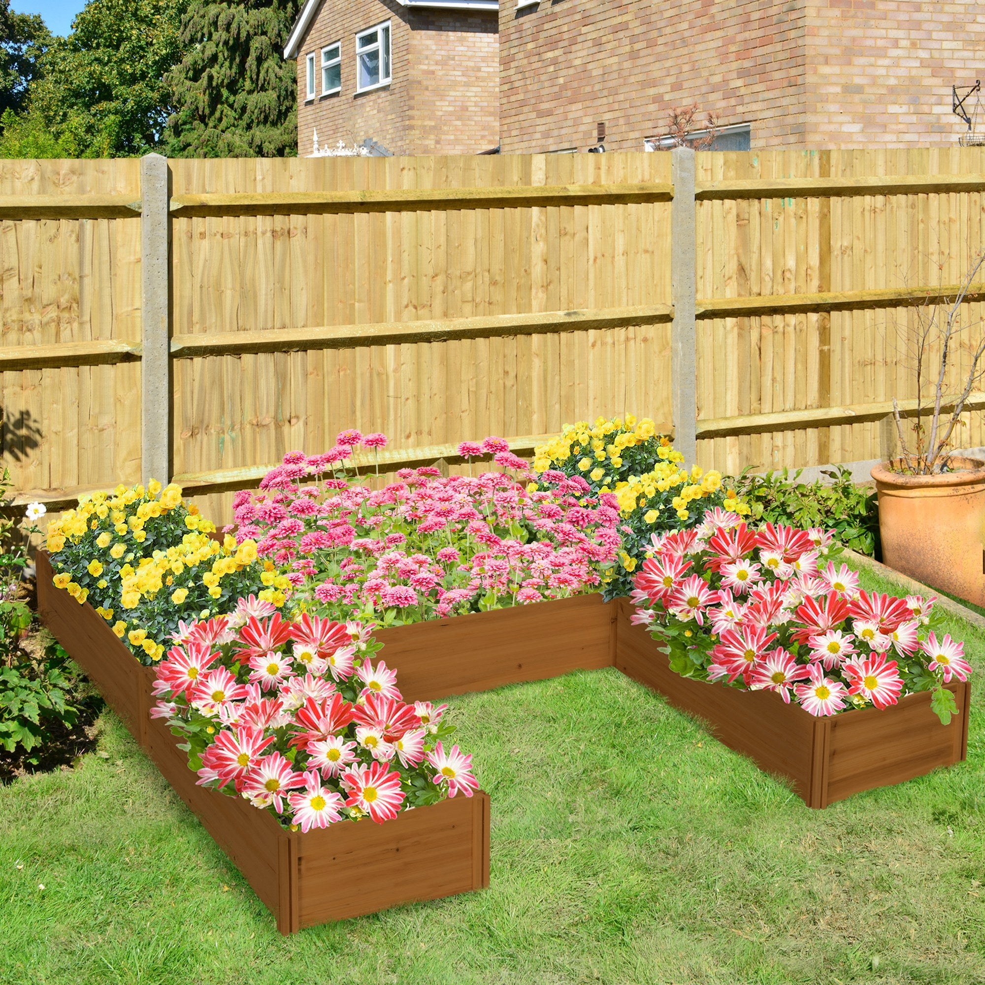 Outsunny DIY 5-box Garden Planter with Open Bottom for Outdoor Plants, Vegetables, Flowers, Herbs, Brown 