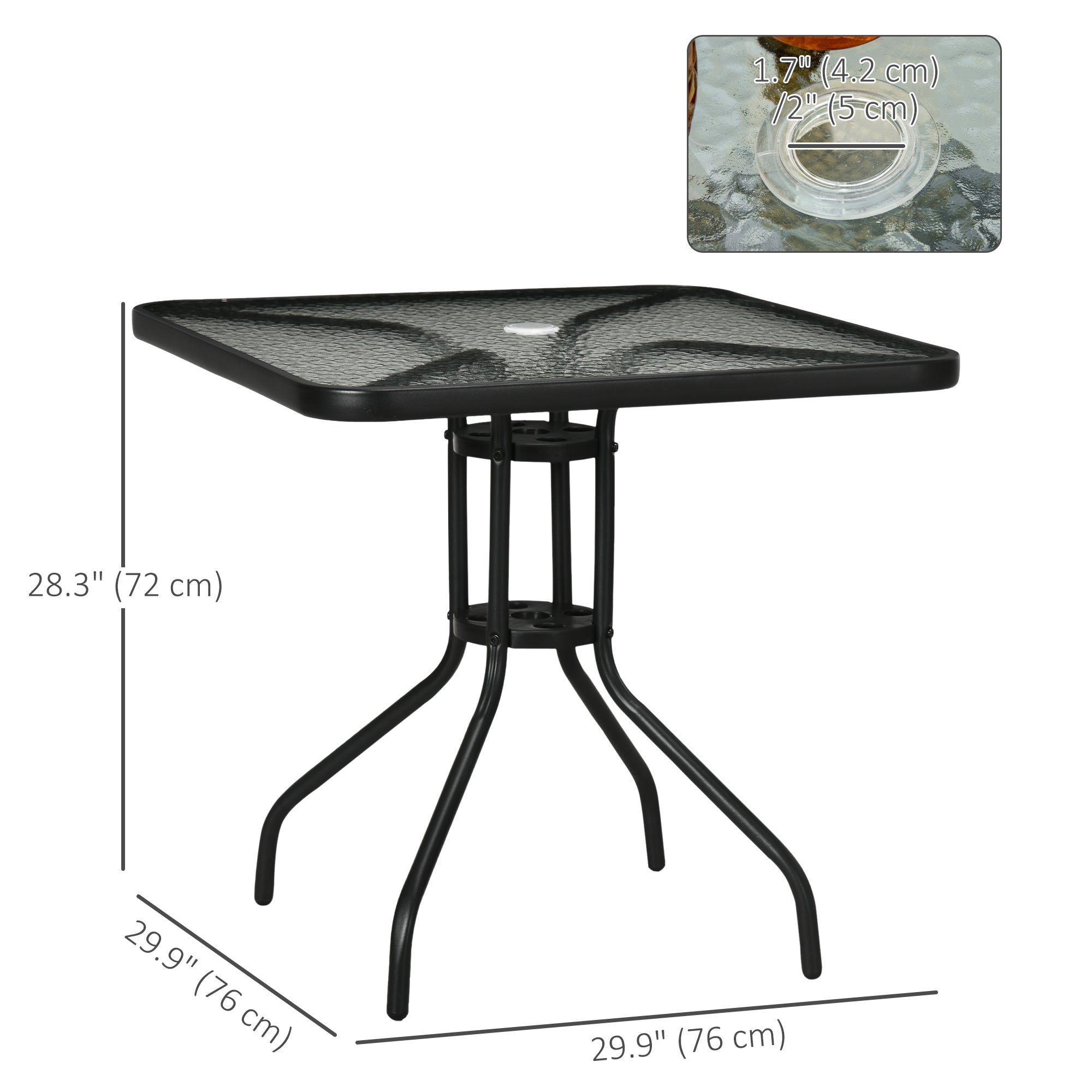 Outsunny Square Outdoor Dining Table - Tempered Glass Top with Umbrella Hole, Perfect for Garden & Balcony, Black 