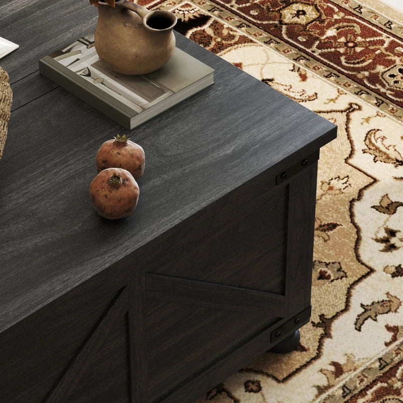 Coffee Table with Lift Top, 32" Farmhouse Center Table with Hidden Compartment for Living Room, Black Wood Grain