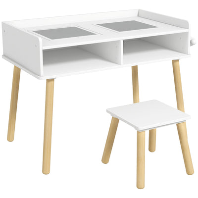 Qaba Versatile 3-in-1 Kids Activity Table & Chair Set, Perfect for Play, Drawing, Reading, Grey, Ideal for Nursery & Playroom 