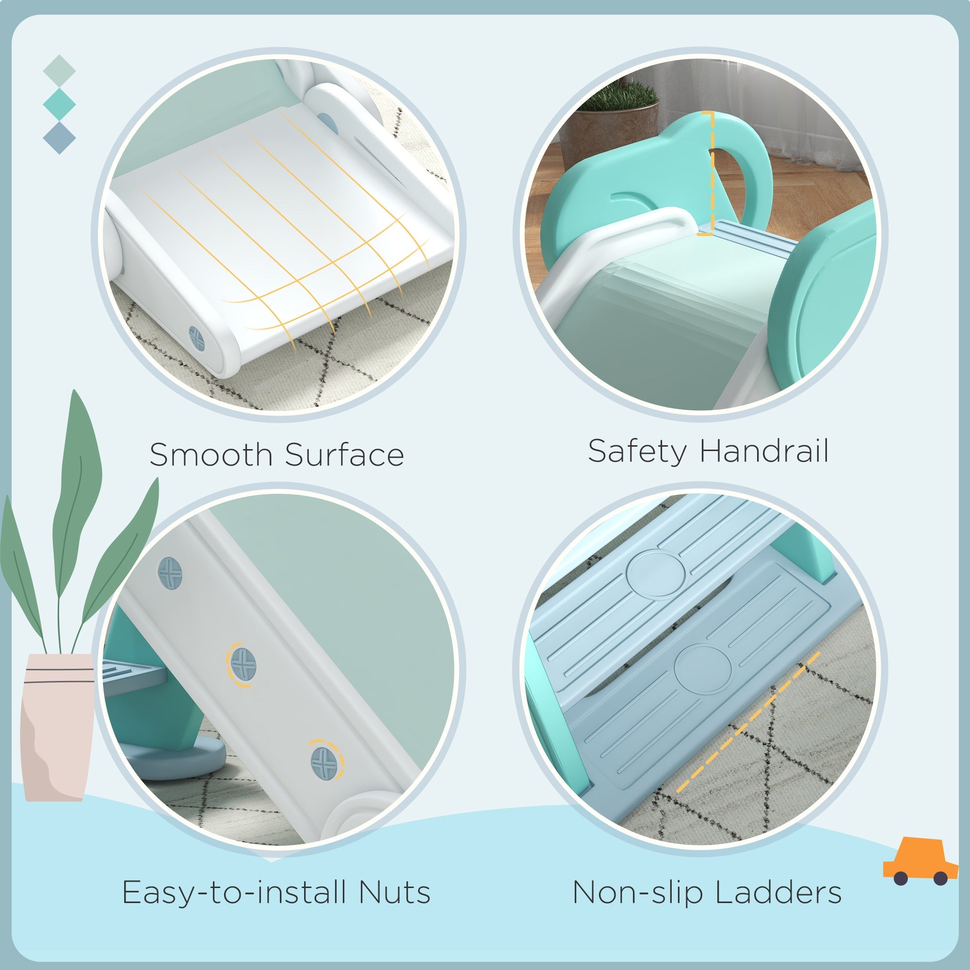 Qaba Foldable Toddler Slide Indoor Playset for Boys Girls Ages 1.5-3 Years Durable Safe Green 