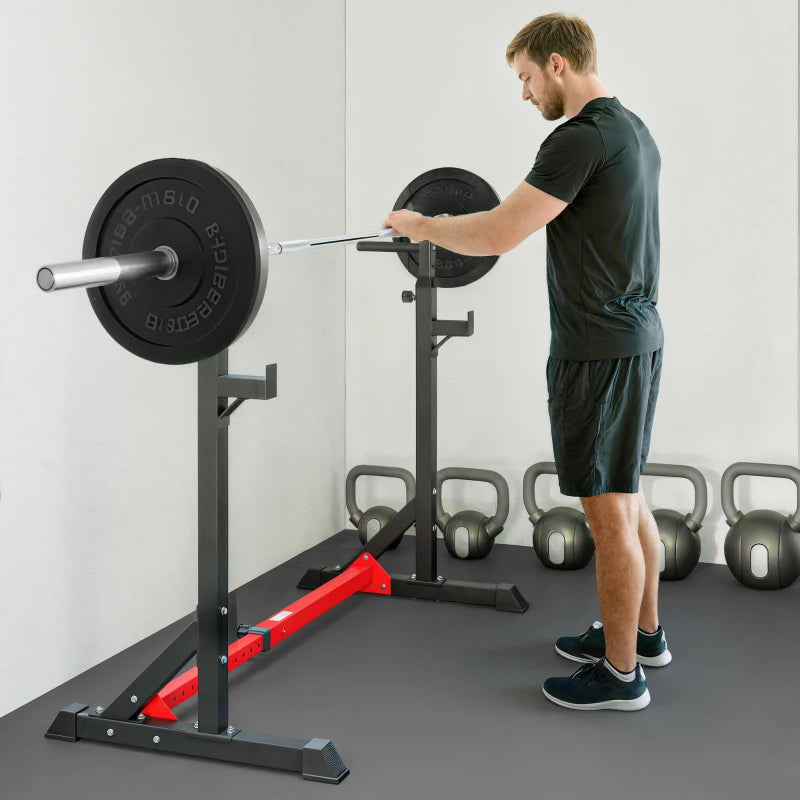 Soozier Squat Rack, Power Rack with Adjustable Height & Width, Strength Training Equipment with Barbell Storage Racks & J-Hooks for Bench Press, Squat, Weight Lifting