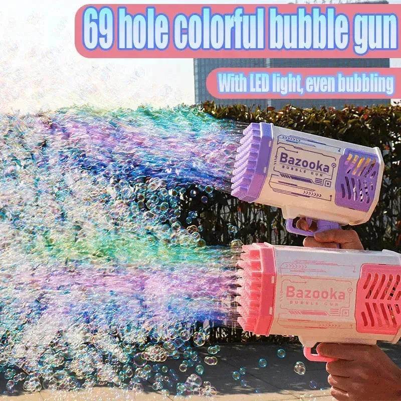 Bubble Gun Rocket 69 Holes Soap Blower With Light 