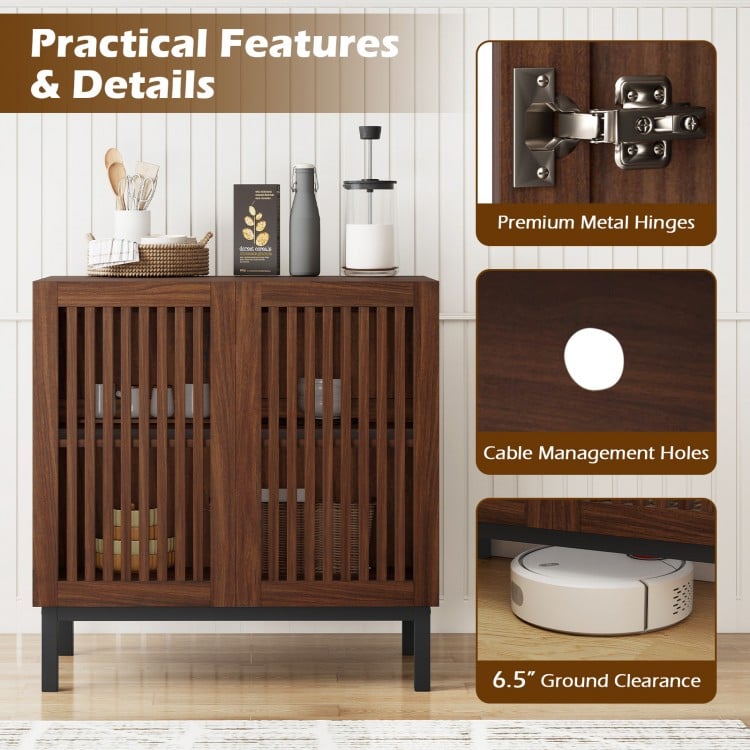 Buffet Cabinet with Storage 32" Wooden Sideboard Coffee Bar Station-Walnut