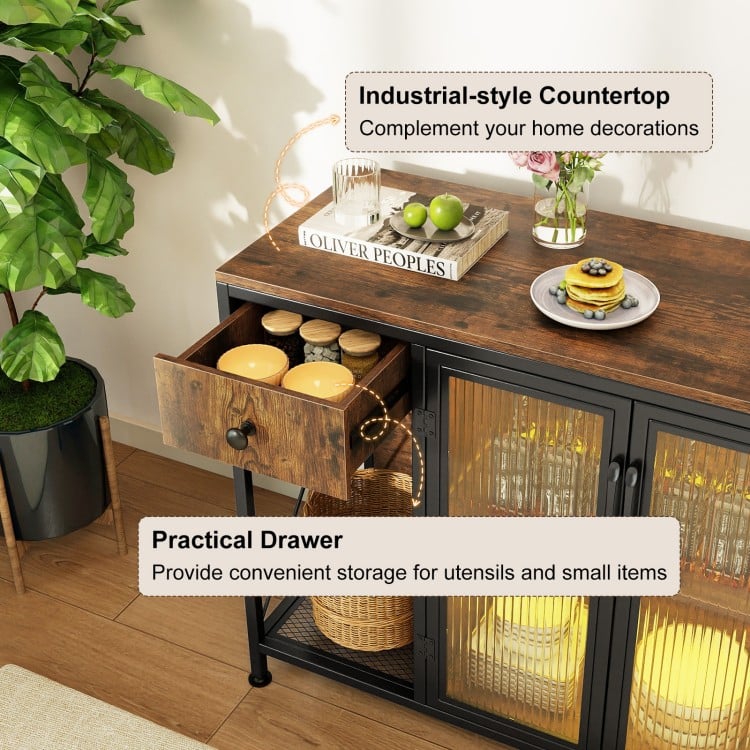 Buffet Sideboard with Doors Power Outlets and LED Light-Rustic Brown