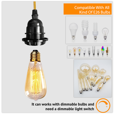 Gold Color Dimmer Switch 2m Fabric Flex Cable Plug In Pendant Lamp E26 Holder~1214 