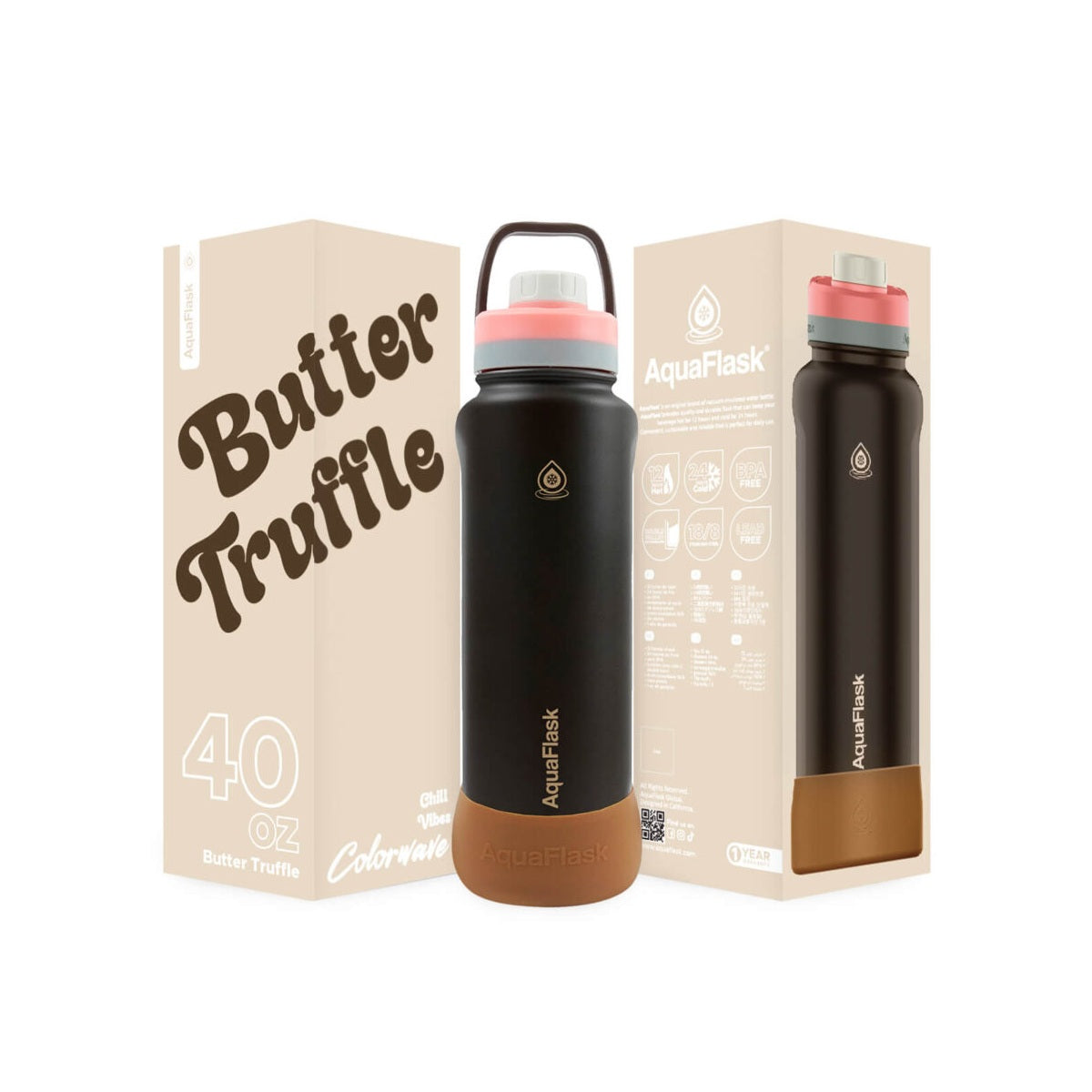 AquaFlask Colorwave 40oz Tumbler – Double Wall Stainless Steel, Keeps Drinks Hot & Cold, Leak-Proof 