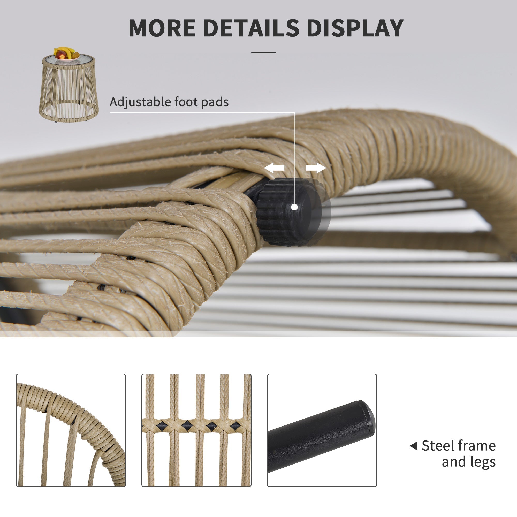 Outsunny 3 Pieces Outdoor Patio Bistro Set Wicker Rattan Furniture 2 Chairs 1 Coffee Table with Metal Legs for Garden Backyard Deck 