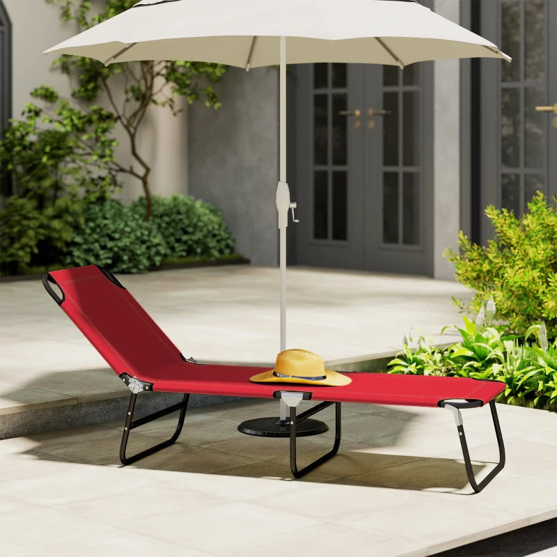 Outdoor Folding Lounge Chair, Steel Tanning Chair with Reclining Back, Breathable Mesh for Beach, Yard, Patio, Red