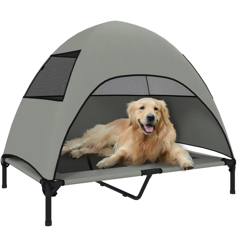 Elevated Dog Bed with Canopy Raised Dog Bed  Washable Mesh Steel Frame 41.7" x 29.9" x 39" Light Grey