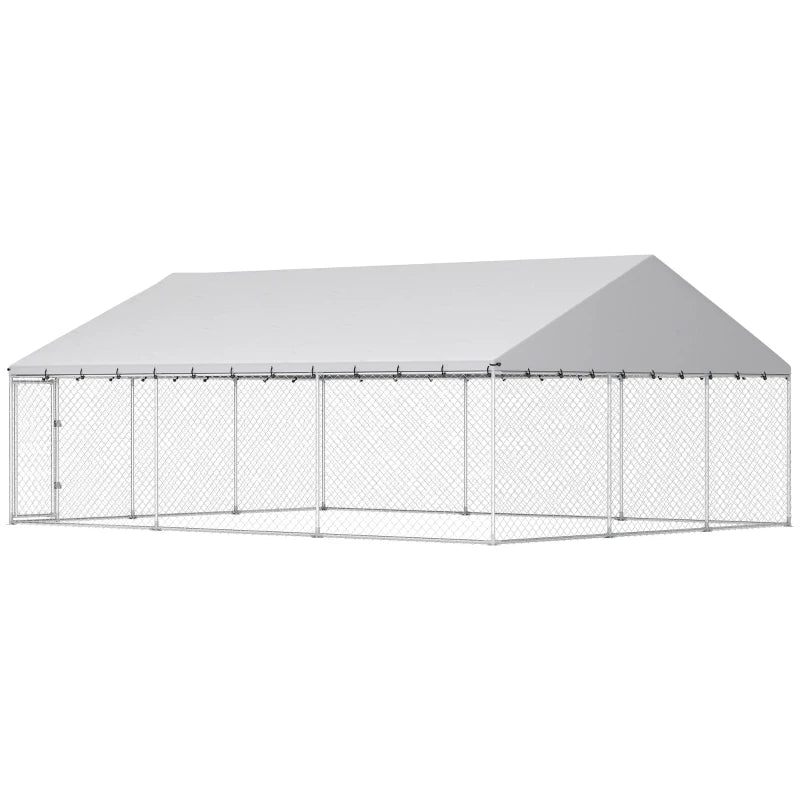 Galvanized Steel Outdoor Dog Kennel with Roof, Safety Locks, for Backyard, 19.7' x 14.8' x 7.9'