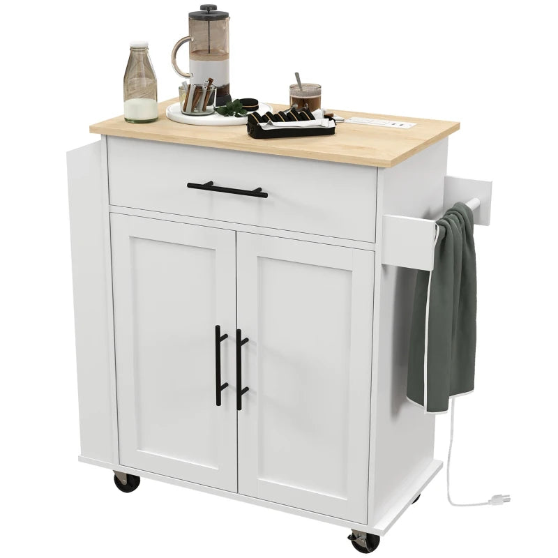 Rolling Island with Wheels for Kitchen, Kitchen Island on Rollers with Power Outlets, Drawer and Doors