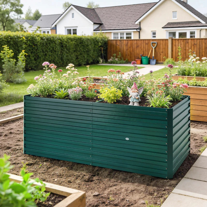 5' x 3' x 2' Raised Garden Bed, Galvanized Planter Box for Growing Flowers, Herbs and Vegetables, Green
