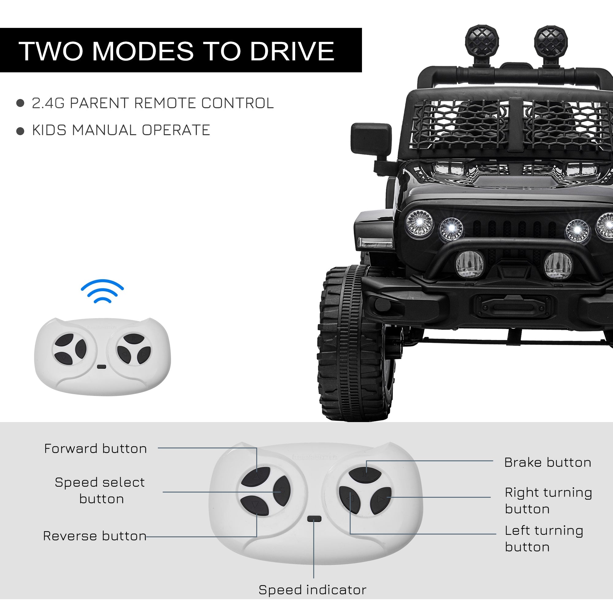 Aosom 12V Battery Powered Kids Ride On Car Off Road Truck Toy w/ Parent Remote, Black 