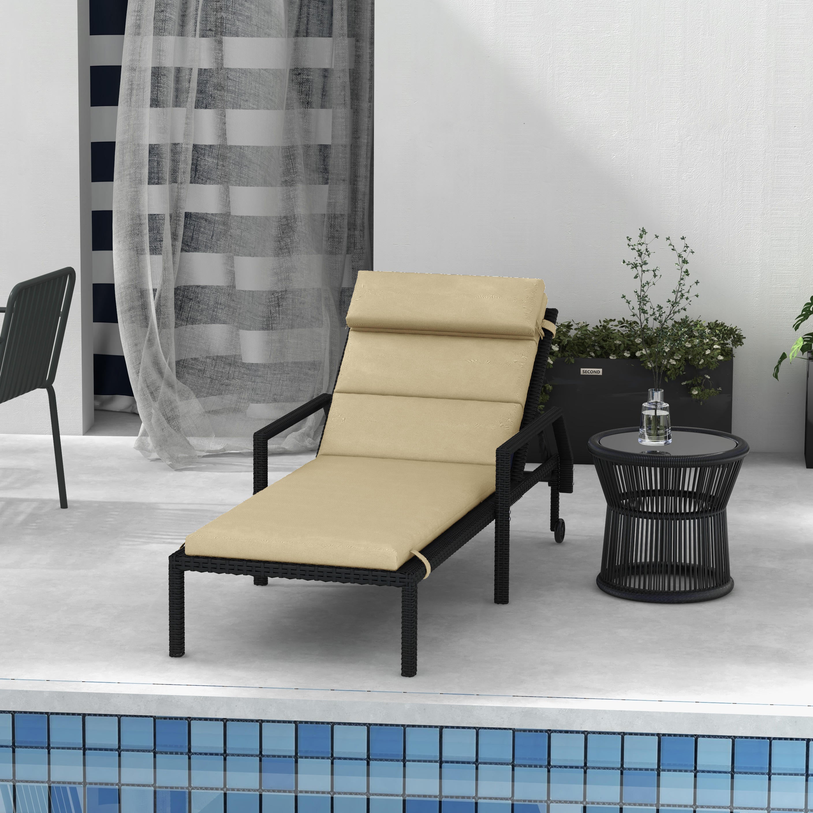 Outsunny Patio Chaise Lounge Chair Cushion Replacement Sun Lounger Pads with Headrest and Ties, Beige 