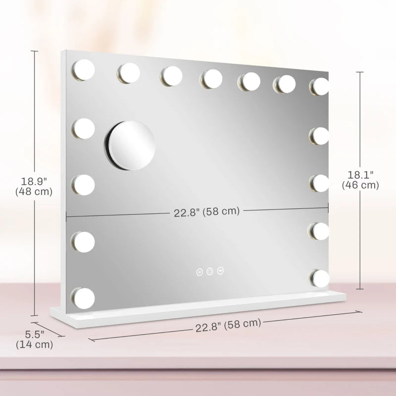 Hollywood Makeup Mirror with Lights, 3 Lighting Modes, USB Charging Port, Tabletop or Wall Mounted, White