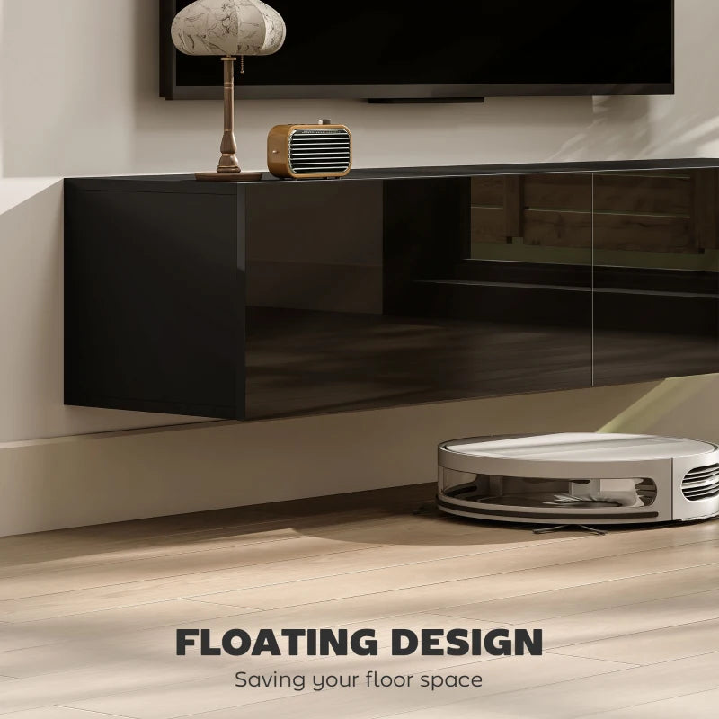 Floating TV Stand with Storage Cupboards for 45, 55, 65in TVs, Wall Mounted TV Console Entertainment Unit, Black