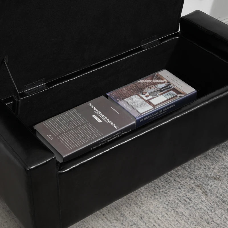 Storage Ottoman Bench, PU Leather Upholstered Bench with Tufted Design, Black