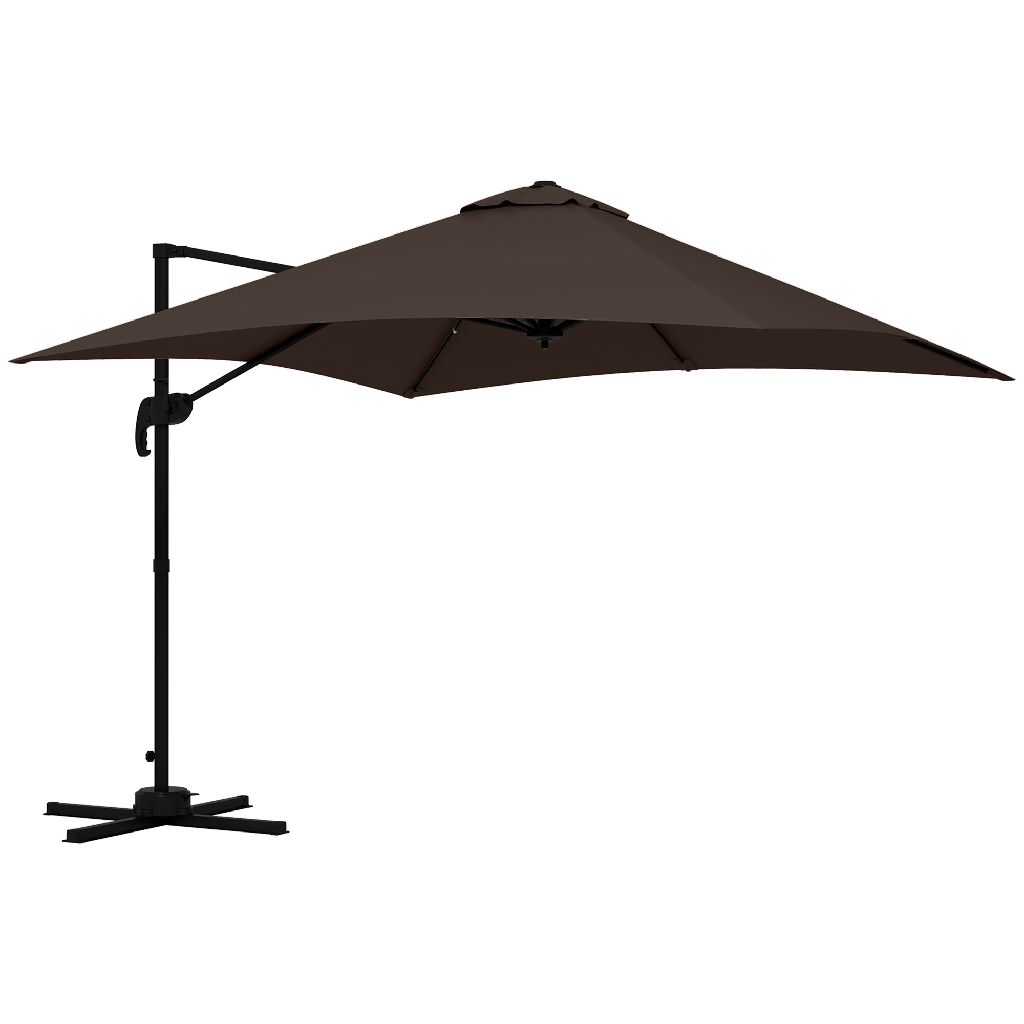 Outsunny 10x10ft Cantilever Umbrella Square Market Parasol Adjustable Outdoor Patio Shade Coffee Rotatable 