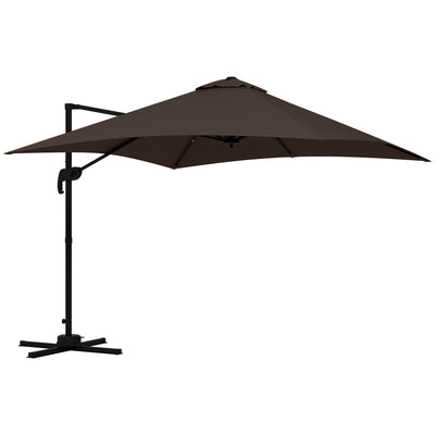 Outsunny 10x10ft Cantilever Umbrella Square Market Parasol Adjustable Outdoor Patio Shade Coffee Rotatable 