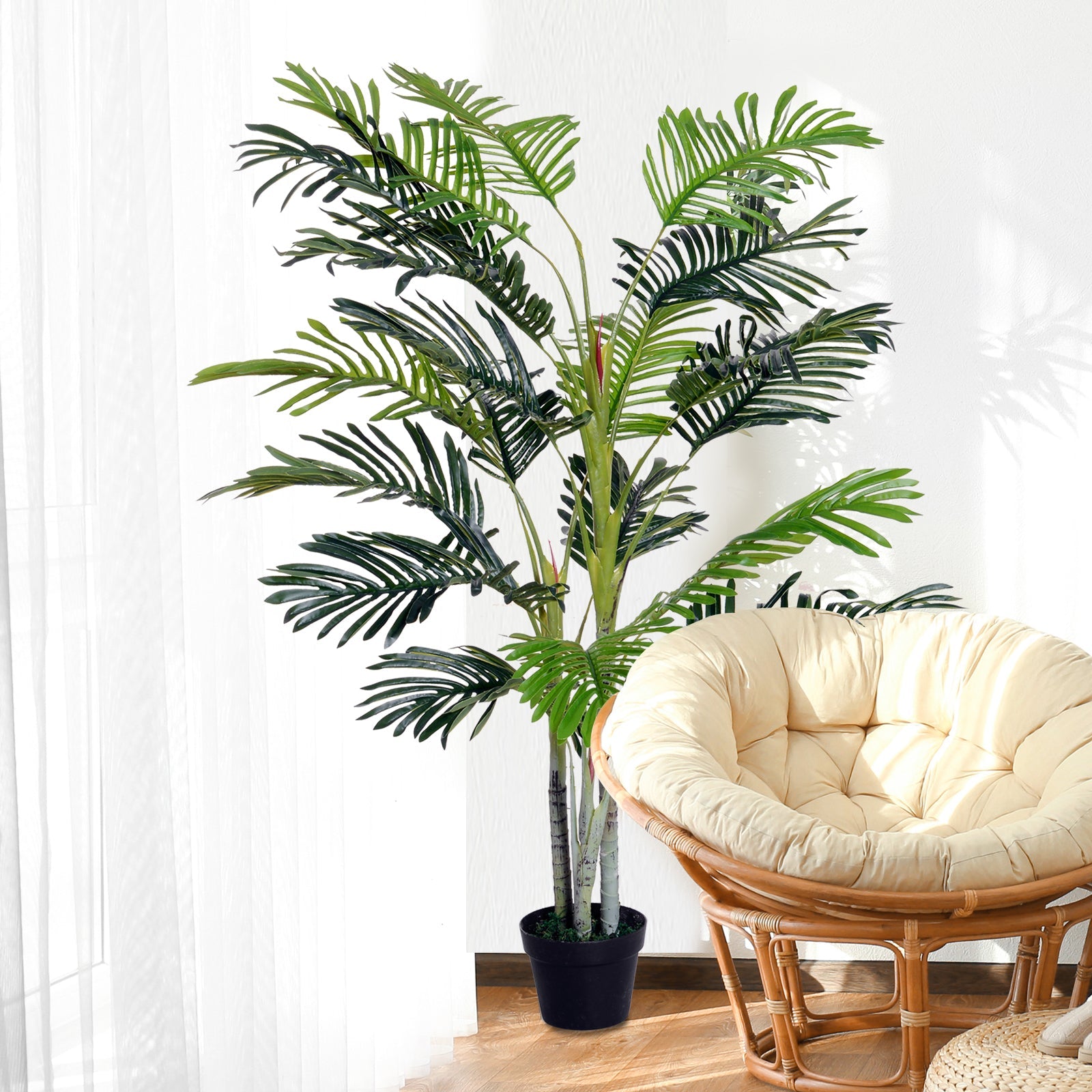 Outsunny 59" Faux Palm Tree, Artificial Tropical Green Plant Decor for Home Office, Indoor Potted 