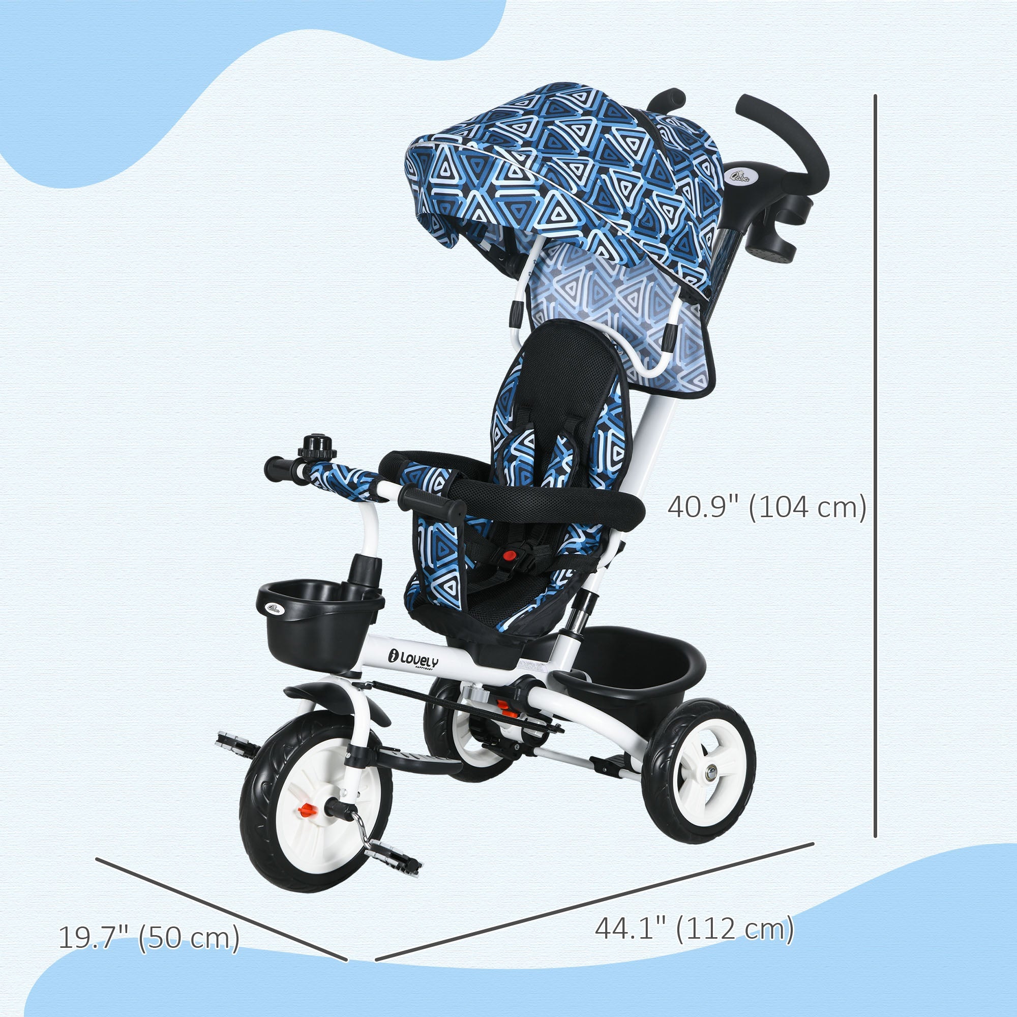 Qaba 6-in-1 Toddler Tricycle - Enhanced with Parent Handle, Canopy, Storage, Cupholder, Light Blue, for Ages 1-5 