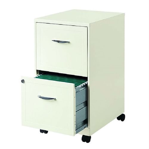 2-Drawer Pearl White Steel File Cabinet with Casters - Free Shipping 