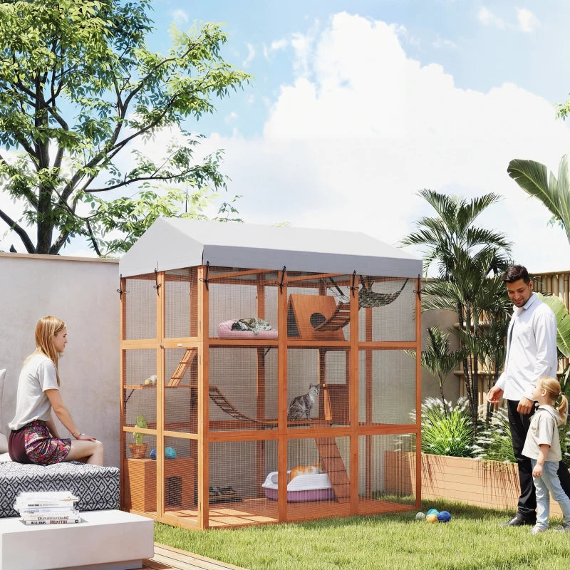 81"H Catio Outdoor with Floor to Prevent Escaping & Easy Cleaning, for 2-4 Cats Kittens, Orange