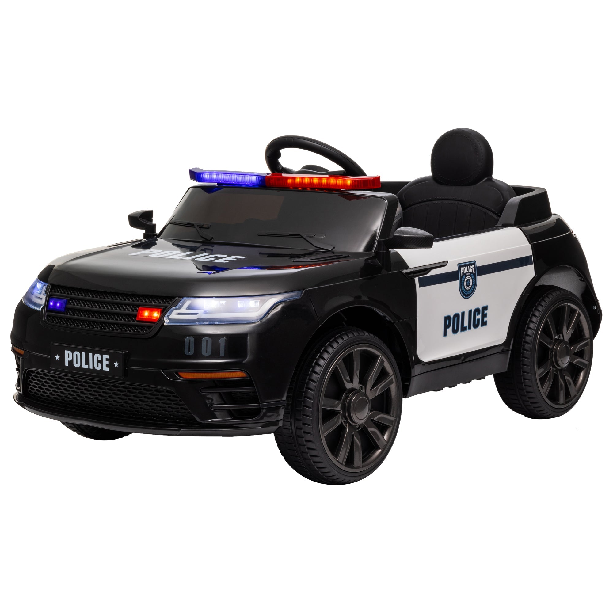 Qaba 12V Kids Electric Police Car w/ Remote Control, Spring Suspension, Training Wheel, Siren, Music, Light, Horn, Black 