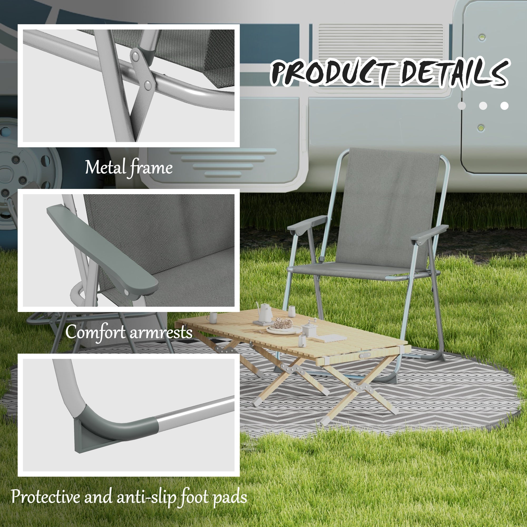 Outsunny 2 Pack Outdoor Folding Chair Set, Portable Camping Chairs with Armrest, Oxford Fabric Seat, Outdoor Chairs, Grey 