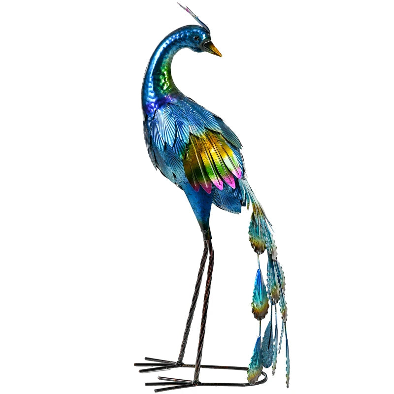 Peacock Garden Statue Lawn Ornament Steel Garden Decor Bird Statue with Stakes 9.8" W x 11.4" D x 23.2" H Multi-coloured