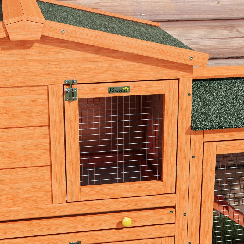 Two-Level Rabbit Hutch Small Animal House Pet Bunny Cage Home w/ Outdoor Run Water & UV Resistant Roof Access Ramp