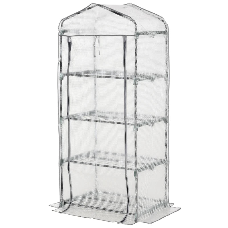 Portable Greenhouse Outdoor Hot House with 4 Tier Shelves, Steel Frame, PE Cover, 28" x 20" x 63" , White